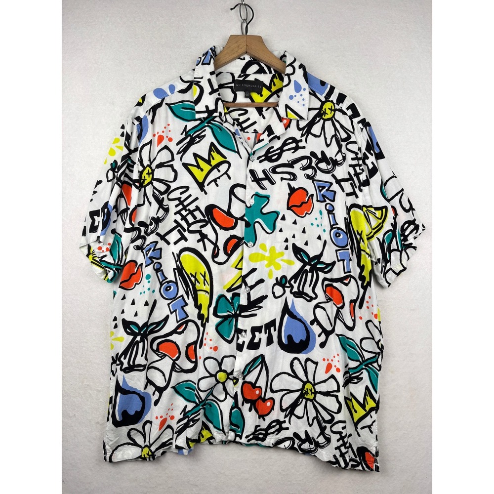 No Boundaries‎ Camp Shirt Mens 2XL Graffiti Print Streetwear